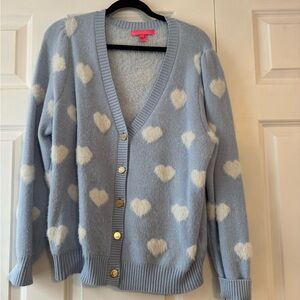 Lilly Pulitzer Blue Cardigan with White Heart Patterns